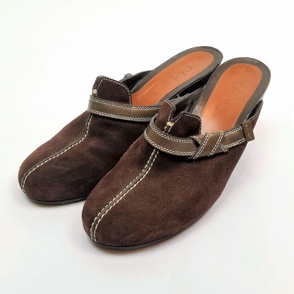 Cole Haan Shoes Womens 8.5 Marise Brown Suede Belted Wedge Clogs